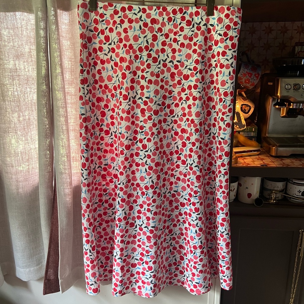 LOFT Cherry Blossom Midi Skirt - Pink, Red and White